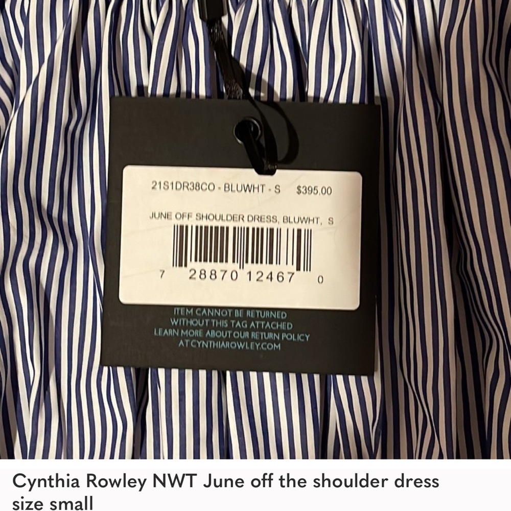 NWT Cynthia Rowley June Off Shoulder Dress Blue White Stripe S Small New - Picture 5 of 5